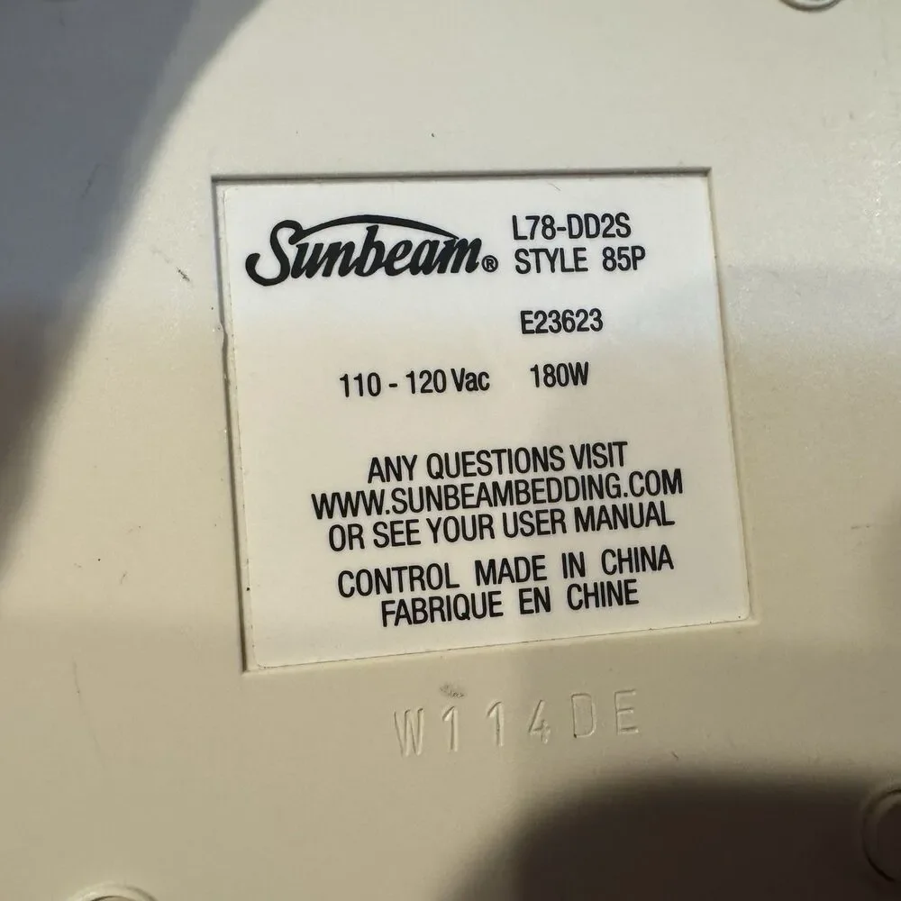 Sunbeam L78-DD2S Electric Blanket Controller Style 85P E23623 3-Prong Cord 180W